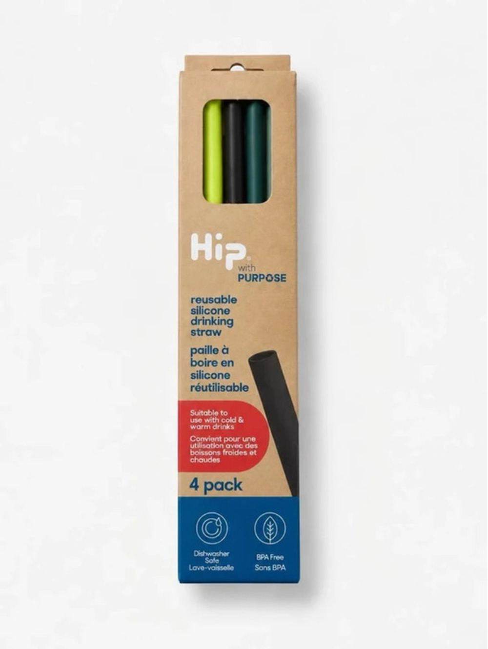 HIP With Purpose Reusable Silicone Drinking Straws 3 Count BPA Free Multicolor